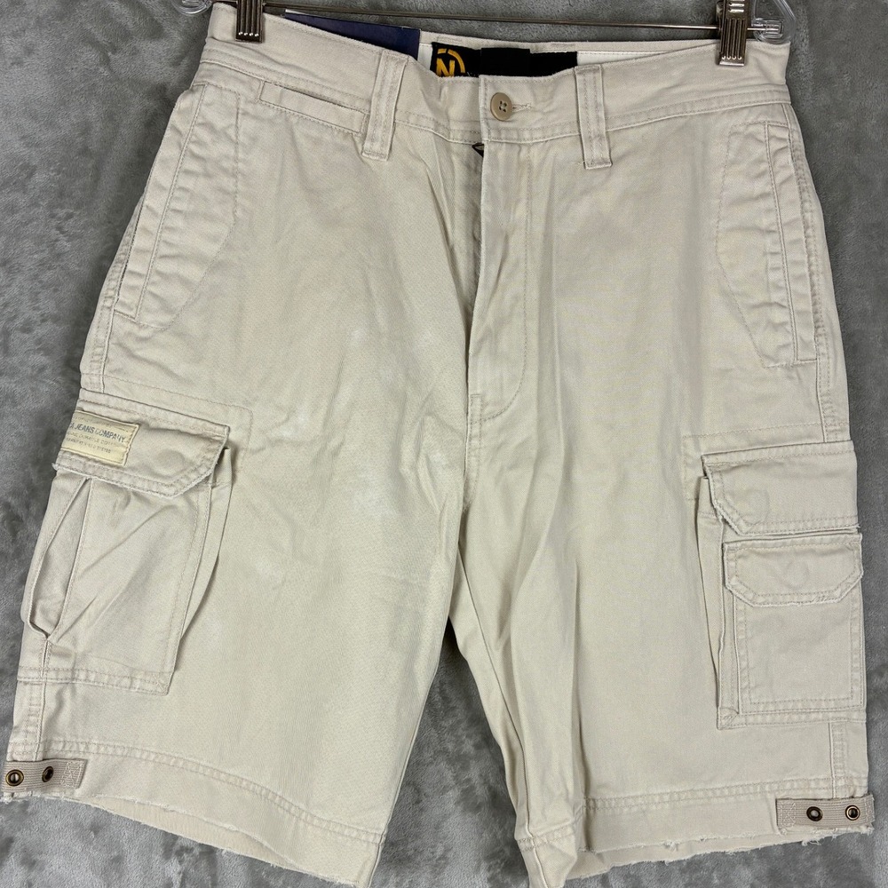 Nautica‎ Jeans Company Mens Cargo Shorts Tan Khaki Cotton Twill Frayed Hem Sz 30